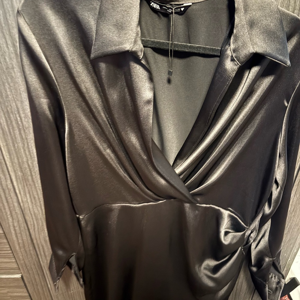 Zara Shimmering Black Satin Dress
